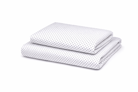 Lenjerie 2 piese pătuț stivuibil(133x58 cm) pentru grădiniță sau creșă, bumbac 100%, model Bulinuțe