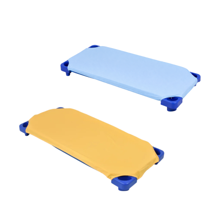 Set 2 cearșafuri 140x70 cm bumbac 100%, pentru pătuț stivuibil(133x58 cm)din creșe sau grădinițe-Culori galben și albastru