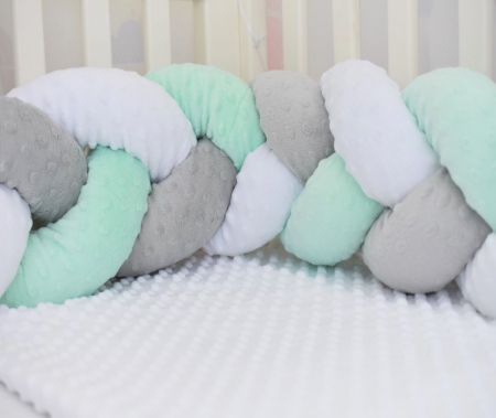 Aparatori impletite plus minky verde menta, gri, alb [2]