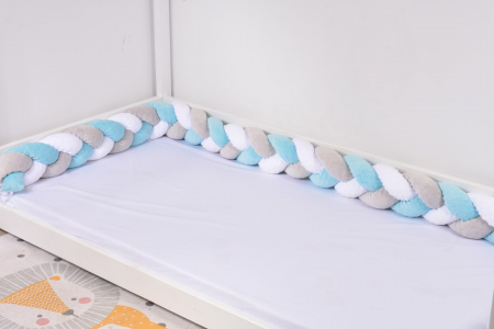 Aparatori Patut Impletite - Aparatori impletite plus minky bleu, gri si alb 360 cm