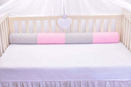 Aparatori Pat Copii - Aparatori tip rulou minky gri/roz 120 cm