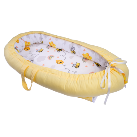 Baby Nest 0-12 Luni - Babynest 0-6 luni bumbac 100% model albinute si galben, prindere cu siret si maner