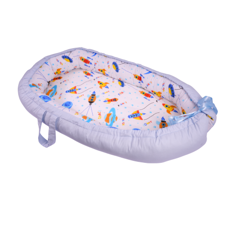Baby Nest 0-12 Luni - Babynest 0-6 luni bumbac 100% model comete si bleu