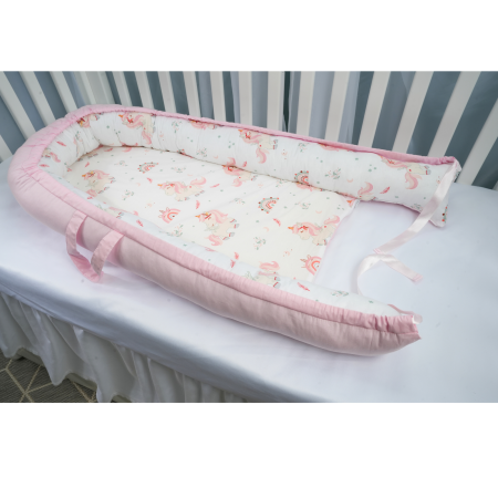 Babynest 0-6 luni bumbac 100% model unicorni si roz [4]