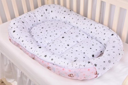 Babynest + salteluta suplimentara model Balerine roz si stelute [3]