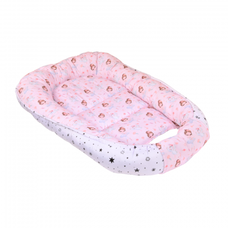 Baby Nest Bebelusi - Babynest + salteluta suplimentara model Balerine roz si stelute