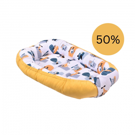 Baby Nest Baieti - Babynest + salteluta suplimentara model Elicoptere galbene