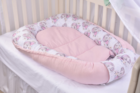 Set 3 piese babynest, paturica si pernuta model unicorni si roz [3]
