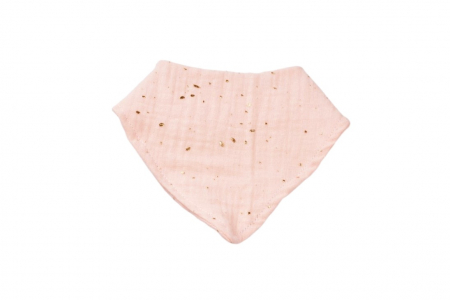 Produse pentru mamici - Bavetica din muselina bumbac organic GOTS culoare roz cu bulinute aurii