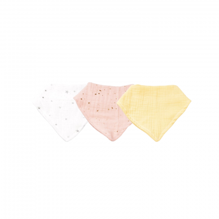 Set 3 bavete muselina bumbac organic GOTS crem roz si galben