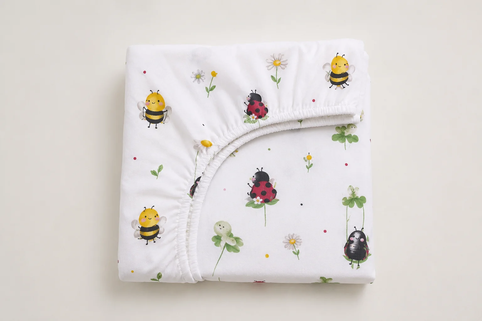 Seturi complete patut  120x60 cm - Cearșaf bumbac 100%, model buburuze și albinuțe 120x60 cm