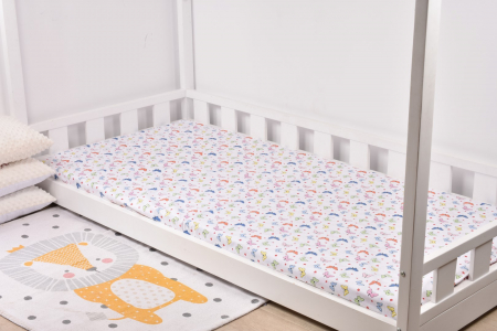 Seturi lenjerii pat casuta/junior - Cearsaf bumbac 100% model fluturasi pat casuta Montessorri 90x200 cm