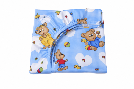 Patut si seturi complete - Cearșaf bumbac 100%, model ursuleți pe fond bleu 120x60 cm