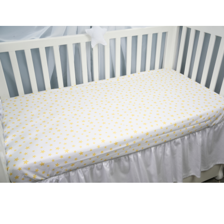 Cearsaf bumbac 100%, pătuț 140x70 cm, model steluțe galbene [1]