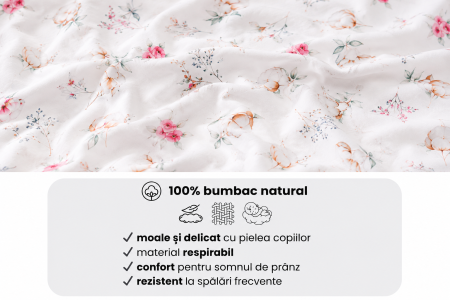 Cearșaf bumbac 100%, pătuț 140x70 cm, model flori de bumbac [2]
