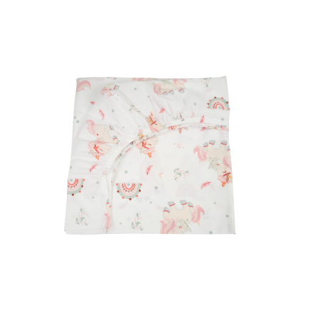 Lenjerie Patut 90x50 - Cearsaf bumbac 100%, patut  bebelusi 140x70 cm, 0-3 ani, model unicorni roz