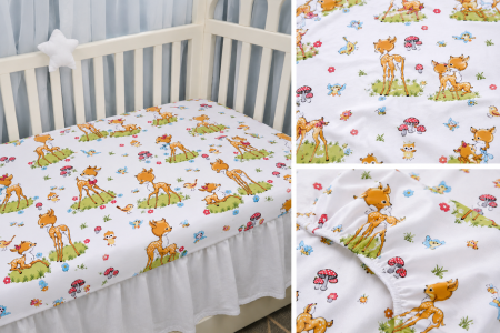 Cearșaf bumbac 100%, pătuț incastrabil grădiniță 140x60 cm, model căprioare [3]