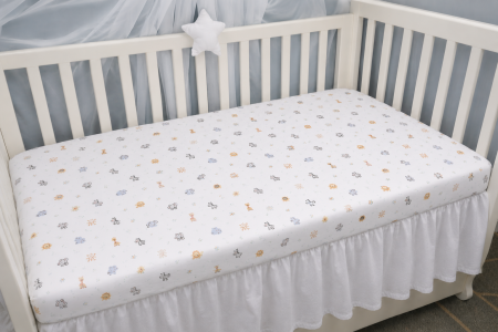 Cearșaf bumbac 100%, pătuț incastrabil grădiniță 140x60 cm, model cu animăluțe safari [2]
