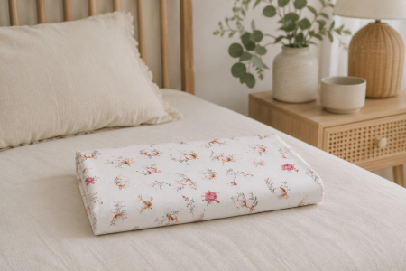Cearsaf bumbac 100%, pătuț incastrabil grădiniță 140x60 cm, model cu flori de bumbac [2]