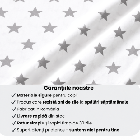 Cearșaf bumbac 100%, pătuț incastrabil grădiniță 140x60 cm, model cu steluțe gri [3]