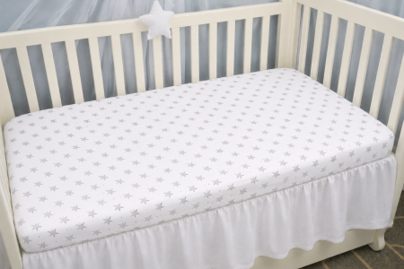 Cearșaf bumbac 100%, pătuț incastrabil grădiniță 140x60 cm, model cu steluțe gri [2]
