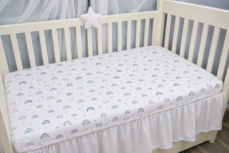 Cearșaf bumbac 100%, pătuț incastrabil grădiniță 140x60 cm, model curcubee [2]