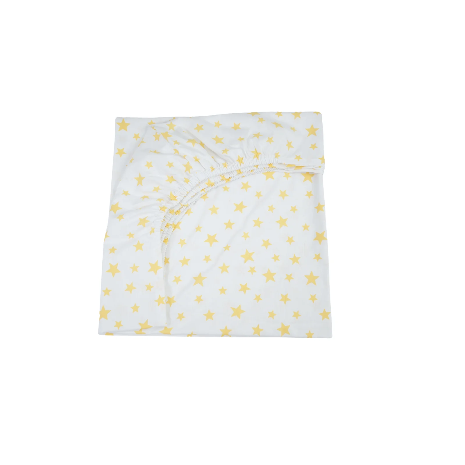Cearșaf bumbac 100%, pătuț incastrabil grădiniță 140x60 cm, model steluțe galbene