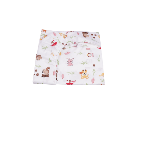 Cearșaf bumbac 100%, pătuț incastrabil grădiniță 140x60 cm, model cu animăluțe și ciupercuțe