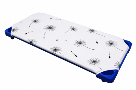 Cearsafuri si protectii - Cearșaf cu elastic, pat stivuibil grădiniță 131x55x3 cm, bumbac 100%, moale și fin, model păpădii