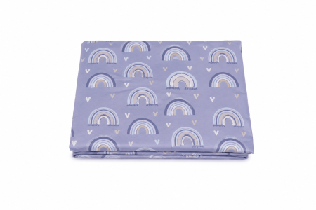 Cearșaf cu elastic, pat stivuibil grădiniță 131x55x3 cm, bumbac 100%, moale și fin, multicolor, model curcubee bleu [2]