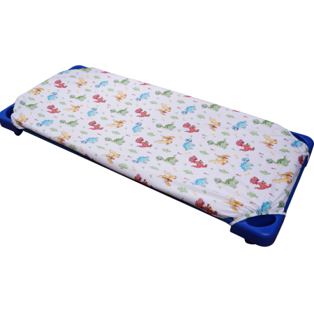 Cearceaf Pat Stivuibil - Cearșaf cu elastic, pat stivuibil grădiniță 131x55x3 cm, bumbac 100%, moale și fin, multicolor, model dinozauri