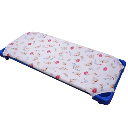 Cearceaf Pat Stivuibil - Cearșaf cu elastic, pat stivuibil grădiniță 131x55x3 cm, bumbac 100%, moale și fin,multicolor, model flori de bumbac