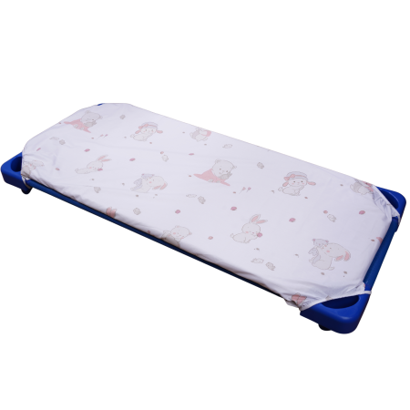 Cearsafuri si protectii - Cearșaf cu elastic, pat stivuibil grădiniță 131x55x3 cm, bumbac 100%, moale și fin,multicolor, model iepurași