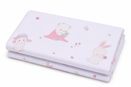 Cearșaf cu elastic, pat stivuibil grădiniță 131x55x3 cm, bumbac 100%, moale și fin,multicolor, model iepurași [1]
