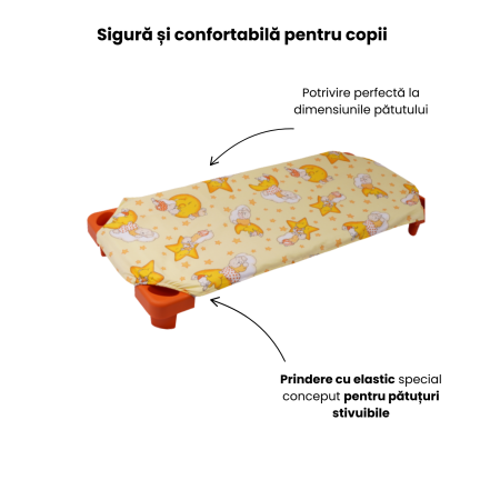 Back to school - Cearsaf patut stivuibil bumbac 100% standard, model ursuleti pe fond galben