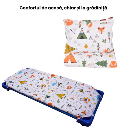 Cearșaf pătuț stivuibil grădiniță sau creșă 133x58 cm, bumbac 100%, model Animăluțe [1]