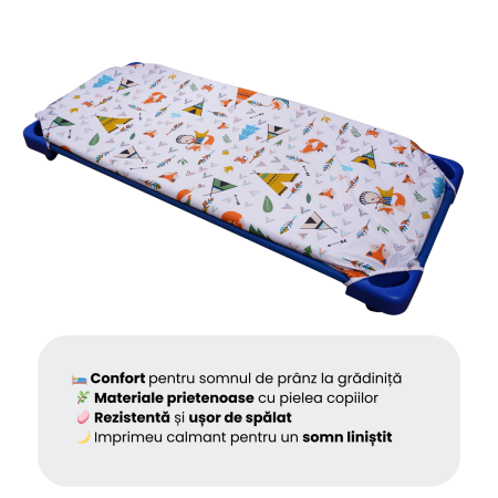 Cearșaf pătuț stivuibil grădiniță sau creșă 133x58 cm, bumbac 100%, model Animăluțe [3]