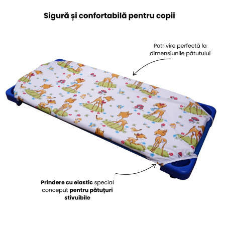 Cearșaf pătuț stivuibil grădiniță sau creșă 131x55 cm, bumbac 100%, model Căprioare [3]