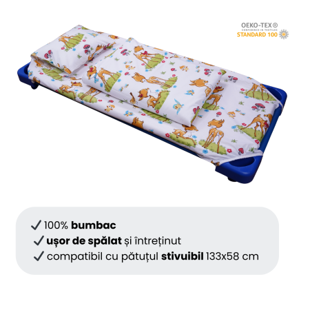 Cearșaf pătuț stivuibil grădiniță sau creșă 131x55 cm, bumbac 100%, model Căprioare [2]