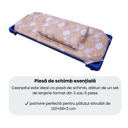 Cearșaf pătuț stivuibil grădiniță sau creșă 131x55 cm, bumbac 100%, model Norișori Maro [4]