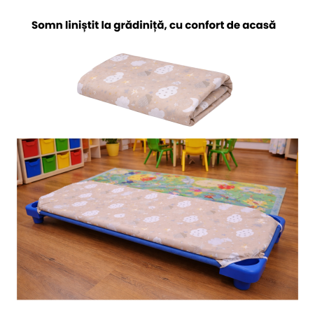 Cearșaf pătuț stivuibil grădiniță sau creșă 131x55 cm, bumbac 100%, model Norișori Maro [1]