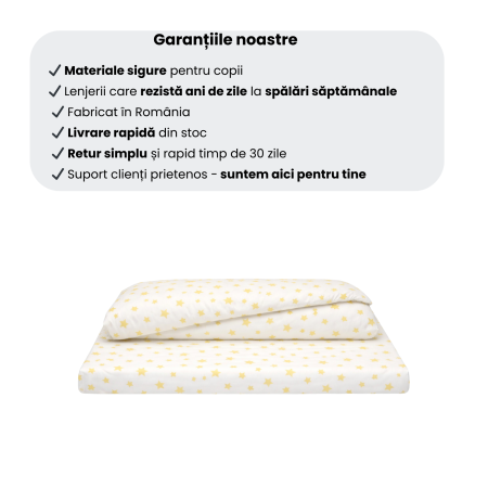Cearșaf pătuț stivuibil grădiniță sau creșă 133x58 cm, bumbac 100%, model Steluțe galbene [2]