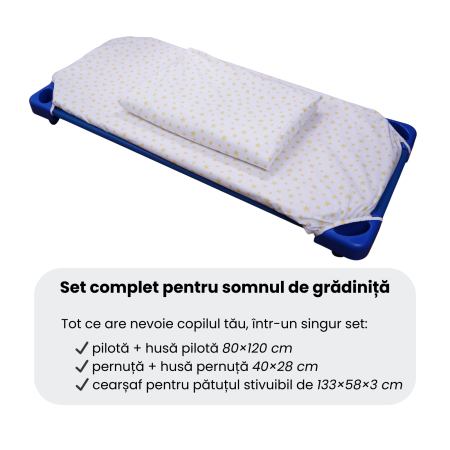 Cearșaf pătuț stivuibil grădiniță sau creșă 133x58 cm, bumbac 100%, model Steluțe galbene [3]
