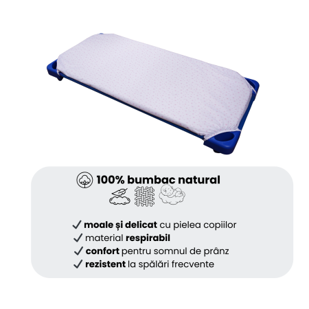 Cearșaf pătuț stivuibil grădiniță sau creșă 133x58 cm, bumbac 100%, model Steluțe roz [1]