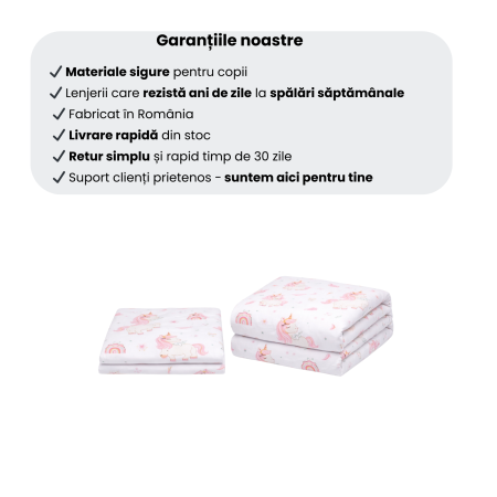 Cearșaf pătuț stivuibil grădiniță sau creșă 133x58 cm, bumbac 100%, model Unicorni [3]