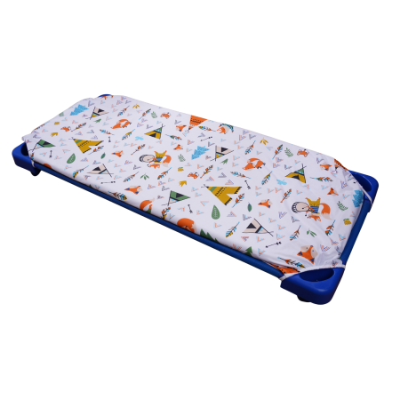 Lenjerie Pat Stivuibil Gradinita - Cearșaf pătuț stivuibil grădiniță sau creșă 133x58 cm, bumbac 100%, model Animăluțe