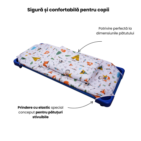 Cearșaf pătuț stivuibil grădiniță sau creșă 133x58 cm, bumbac 100%, model Animăluțe [4]