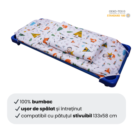 Cearșaf pătuț stivuibil grădiniță sau creșă 133x58 cm, bumbac 100%, model Animăluțe [3]