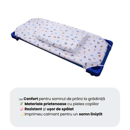 Cearșaf pătuț stivuibil grădiniță sau creșă 133x58 cm, bumbac 100%, model Animăluțe Safari [5]