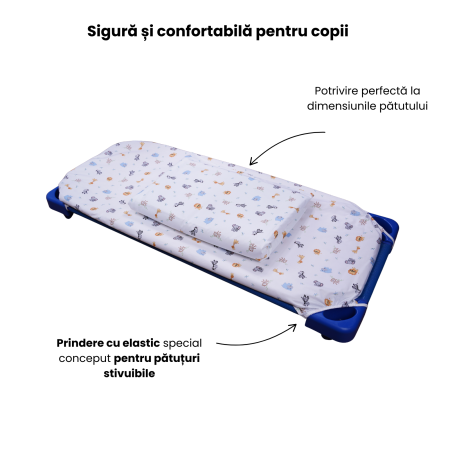 Cearșaf pătuț stivuibil grădiniță sau creșă 133x58 cm, bumbac 100%, model Animăluțe Safari [3]